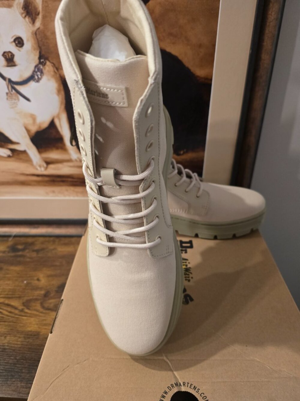 Dr. Martens Boots Sz 9 Womens Parchment Beige Combs Canvas Milled Coated Leather - Picture 2 of 15